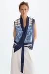 Denim patchwork print twill straight-fit top