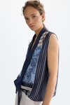 Denim patchwork print twill straight-fit top