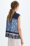 Denim patchwork print twill straight-fit top