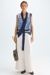 Denim patchwork print twill straight-fit top