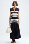 Striped pointelle knit long gilet