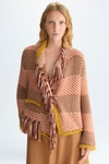 Fringed striped woven straight-fit jacket