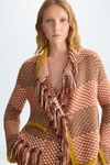 Fringed striped woven straight-fit jacket