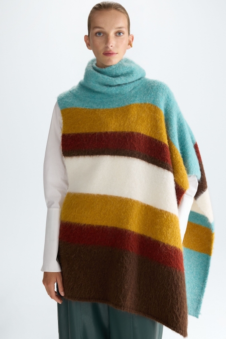 STRIPED MOHAIR ASYMMETRIC PONCHO