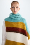 Striped mohair asymmetric poncho