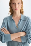 Extra fine merino wool knit oversize polo shirt
