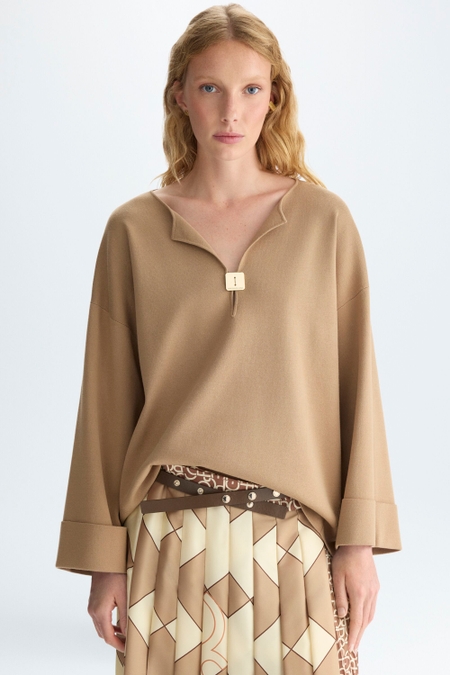 DOUBLE-FACED STRETCH-KNIT COCOON-FIT SWEATER