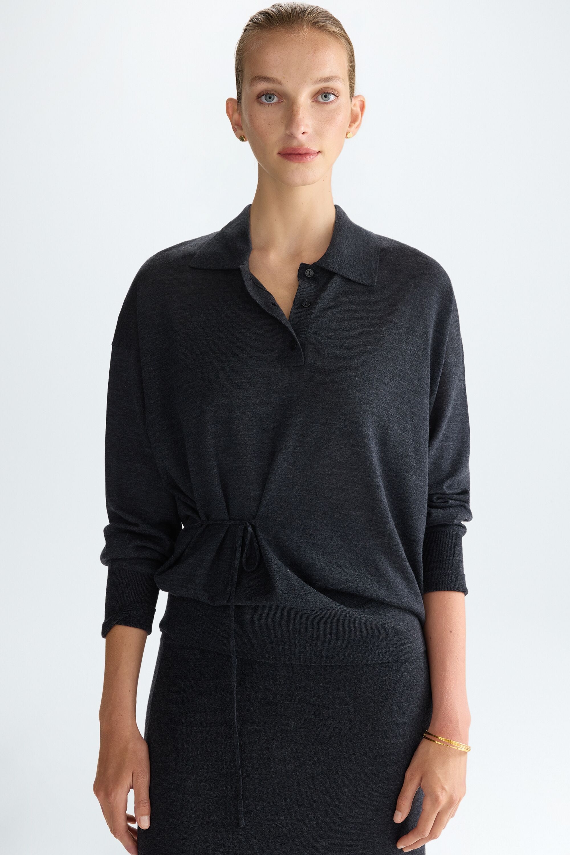 Merino wool knit oversize polo shirt