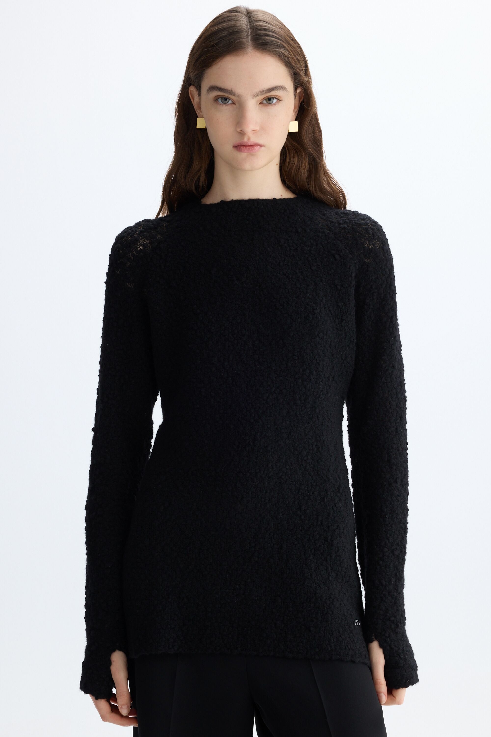 Wool bouclé long fitted sweater