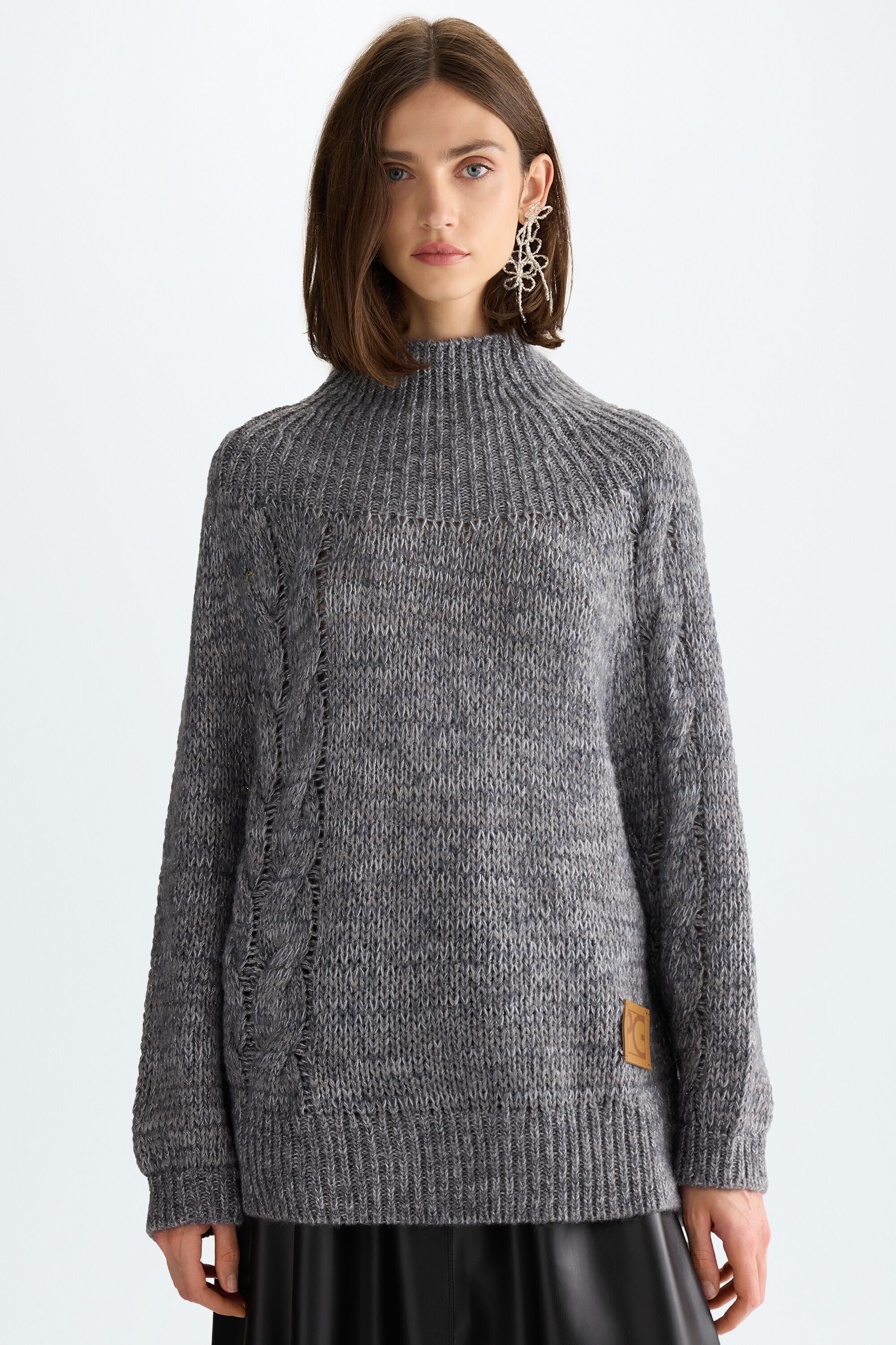Funnel neck mohair Lurex oversize sweater