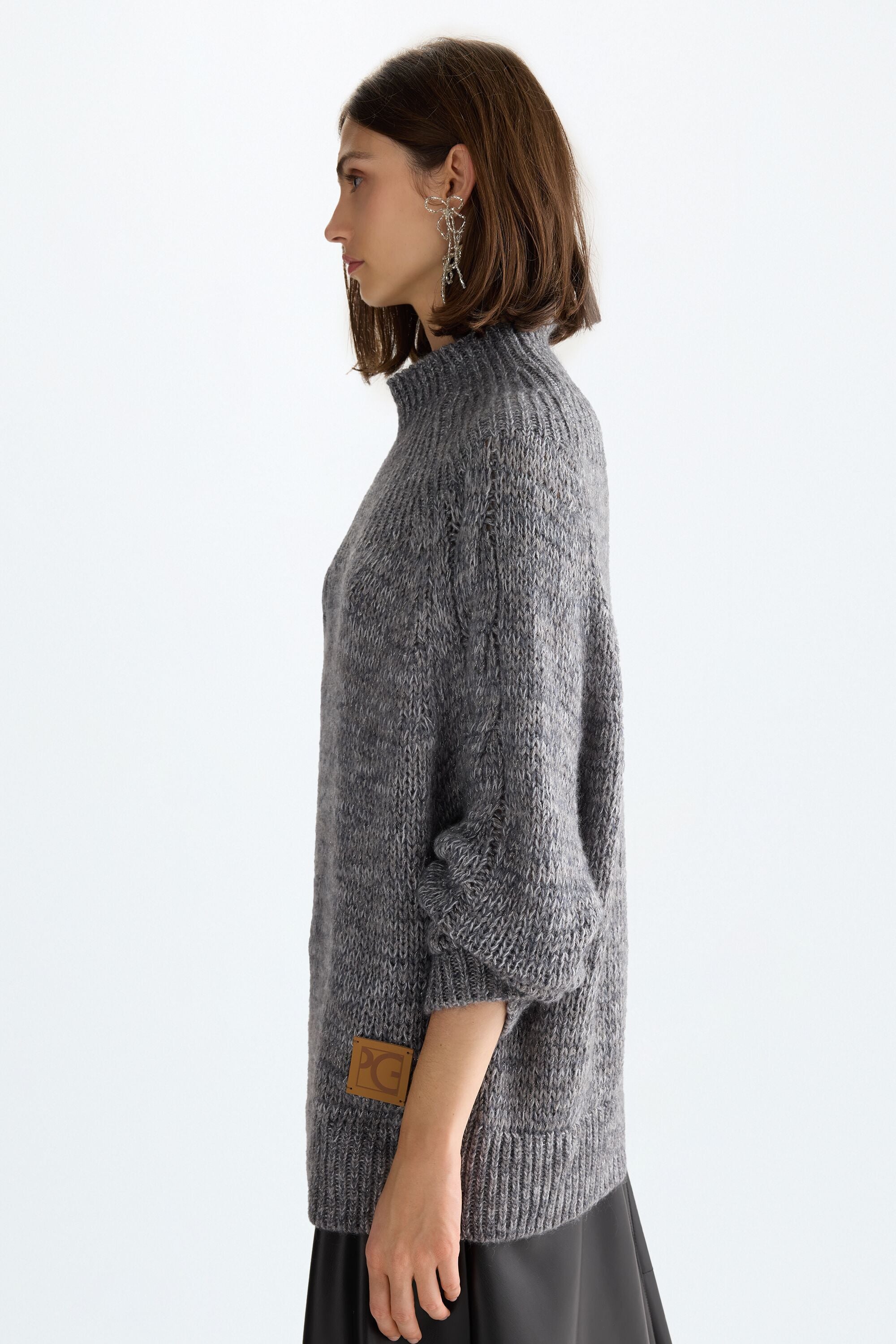 Funnel neck mohair Lurex oversize sweater gray