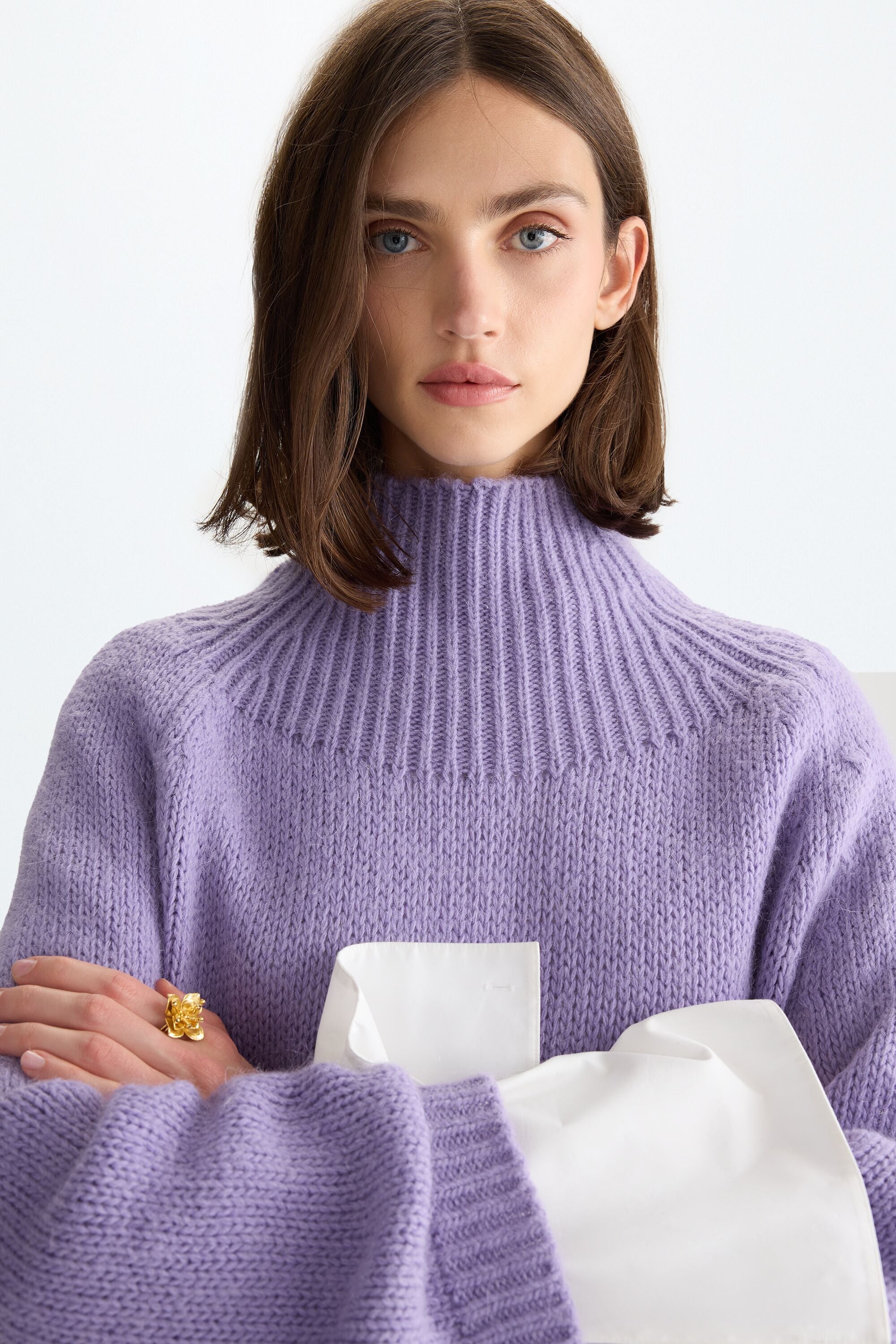 24Resurrection 紫 ハイネック L Funnel neck mohair oversize sweater purple - Purificacion Garcia