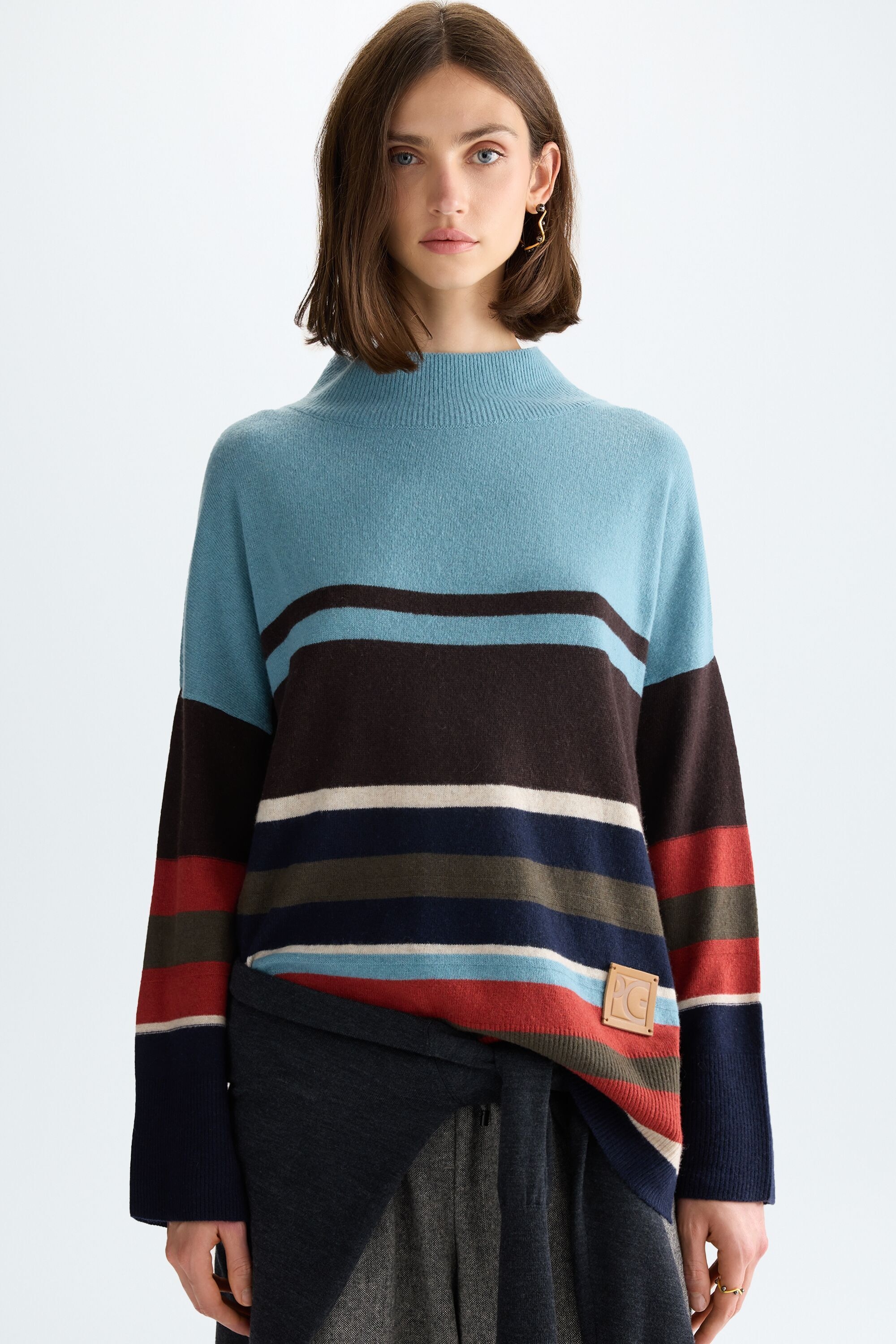 Striped wool straight-fit mock-neck sweater