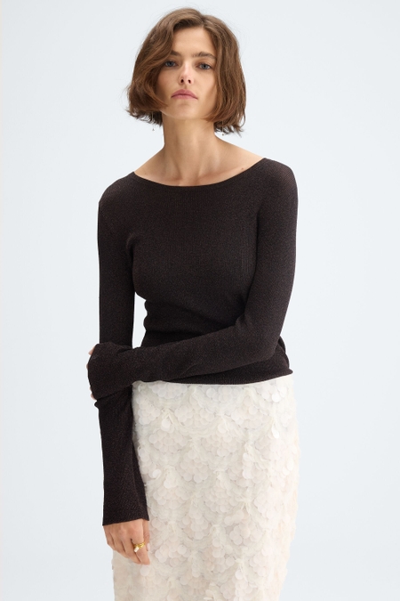 METALLIC STRETCH-KNIT FITTED SWEATER