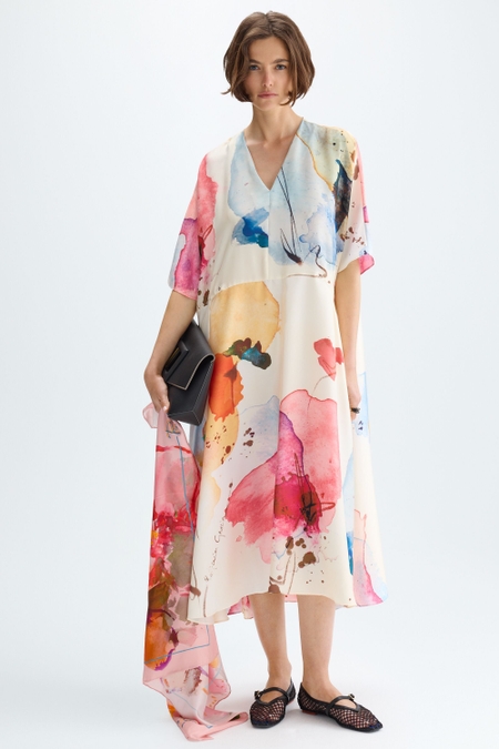 PRINT TWILL OVERSIZE MIDI DRESS