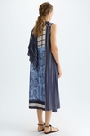 Denim patchwork print twill A-line dress