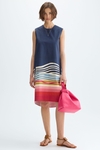 Striped print cotton twill cocoon-fit dress