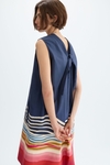 Striped print cotton twill cocoon-fit dress