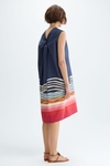 Striped print cotton twill cocoon-fit dress