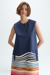 Striped print cotton twill cocoon-fit dress