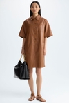 Faux-leather short shirt dress