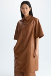 Faux-leather short shirt dress
