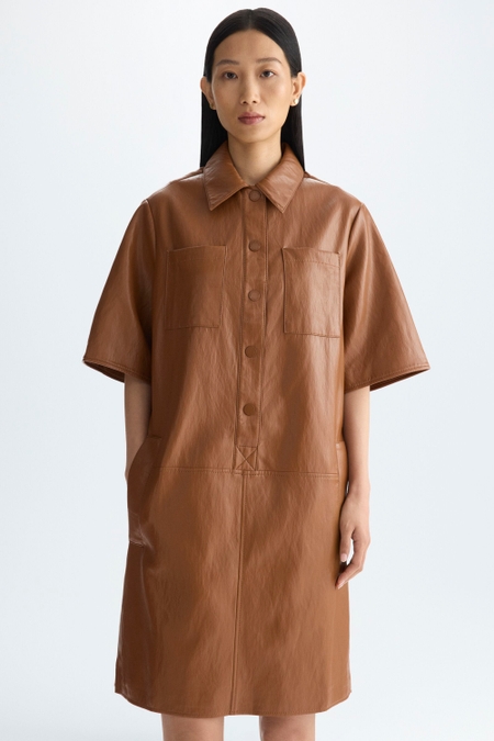 FAUX-LEATHER SHORT SHIRT DRESS