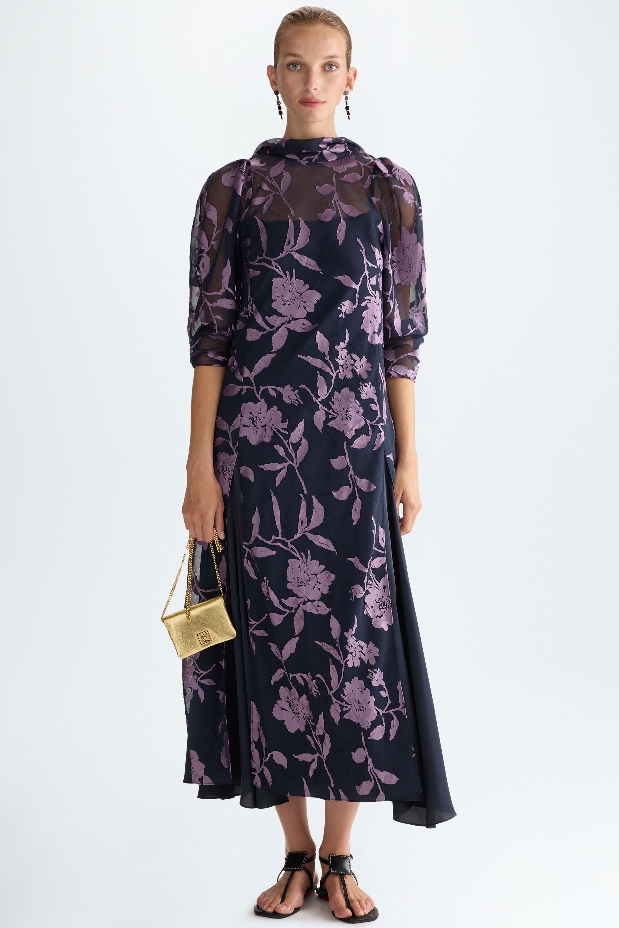 Floral fil coupé fitted dress