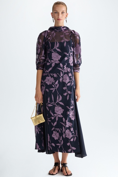 FLORAL FIL COUPÉ FITTED DRESS