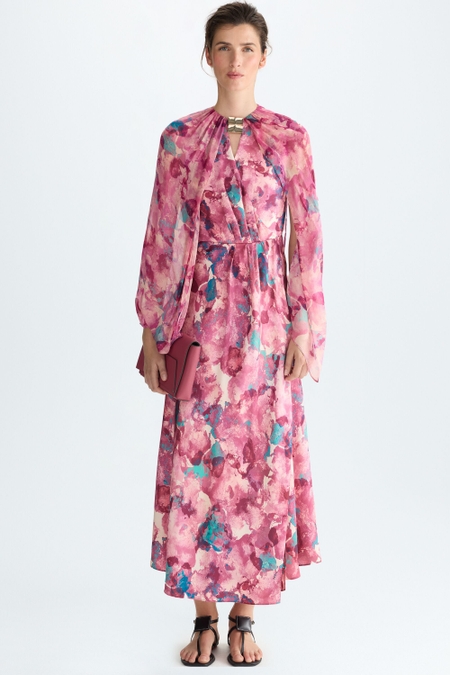 VESTIDO MIDI CHIFFON ESTAMPADO FLEUR DE CAMOUFLAGE