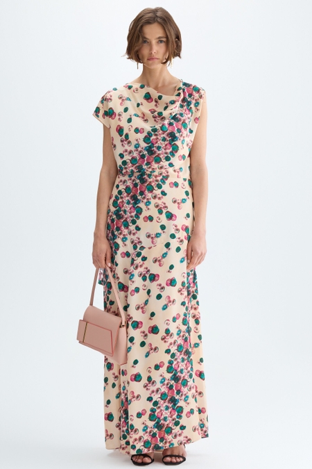 PRINT TWILL FITTED MIDI DRESS