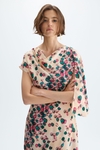 Print twill fitted midi dress