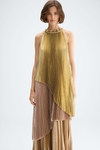 Gradient pleated lamé halter dress