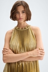 Gradient pleated lamé halter dress