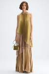 Gradient pleated lamé halter dress