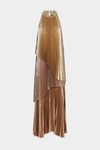 Gradient pleated lamé halter dress