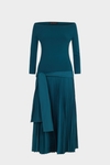 Stretch knit pleated taffeta midi dress