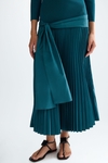 Vestido midi punto stretch tafeta plisada
