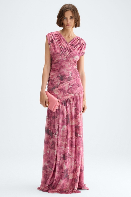 VESTIDO LARGO ASIMÉTRICO LÚREX ESTAMPADO