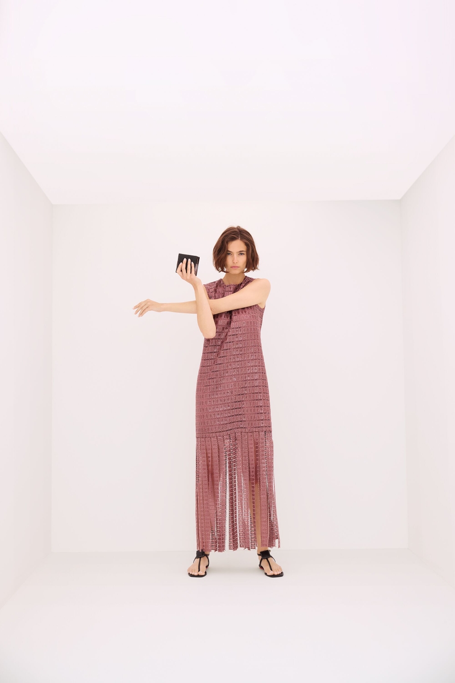 FRINGED SEQUINNED GUIPURE STRAIGHT-FIT DRESS