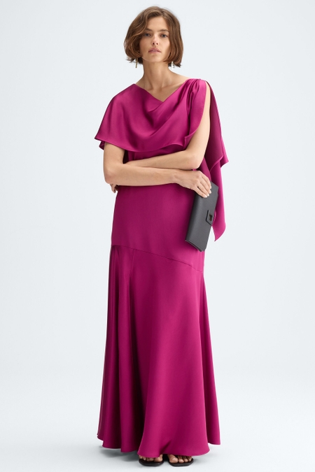 SATIN ASYMMETRIC A-LINE DRESS