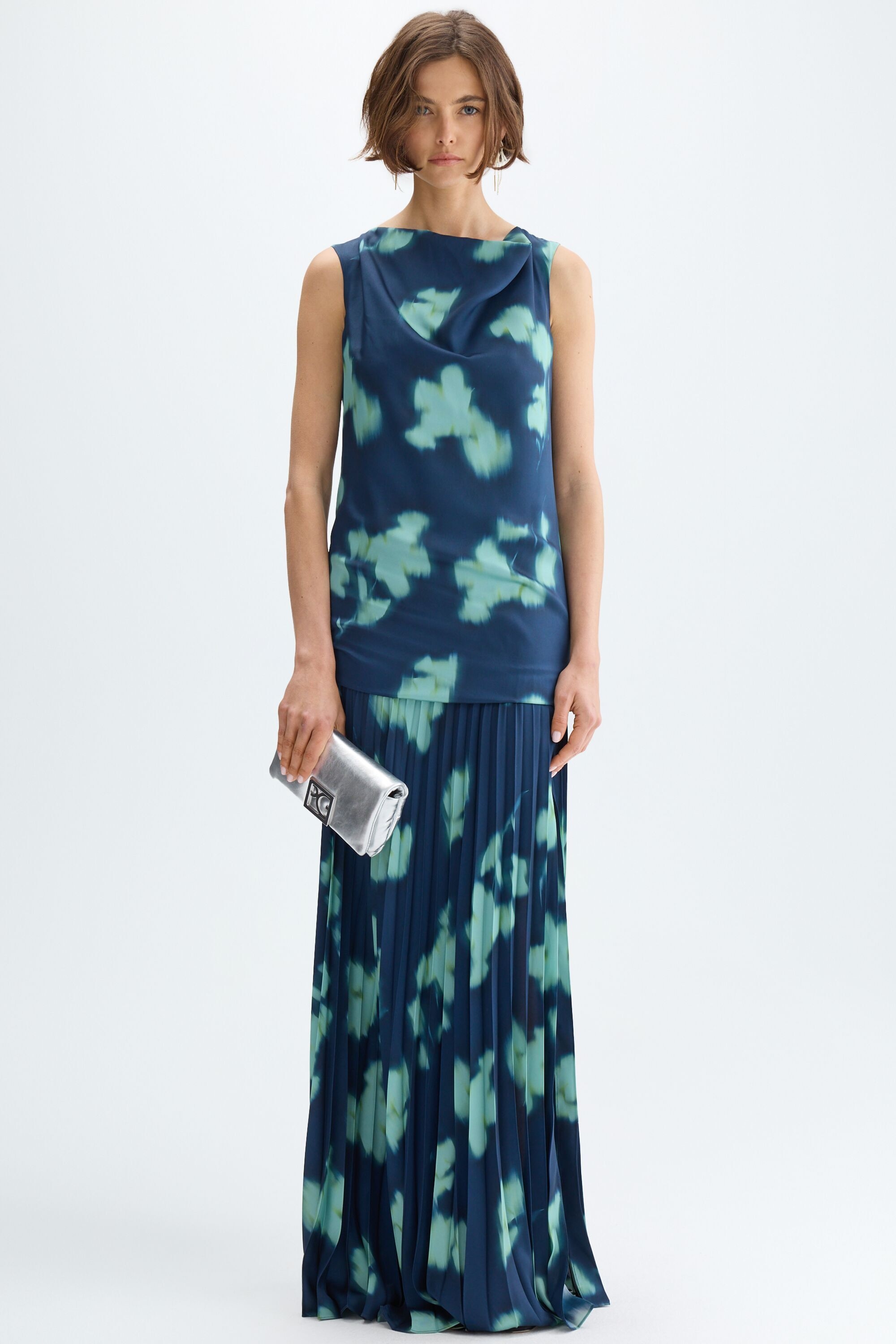 Print twill A-line long dress
