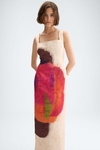 Print crinkle satin fitted dress