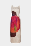 Print crinkle satin fitted dress