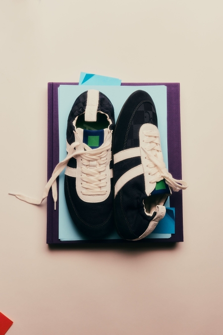 CUBO PG LEATHER CANVAS RUCHED SNEAKERS