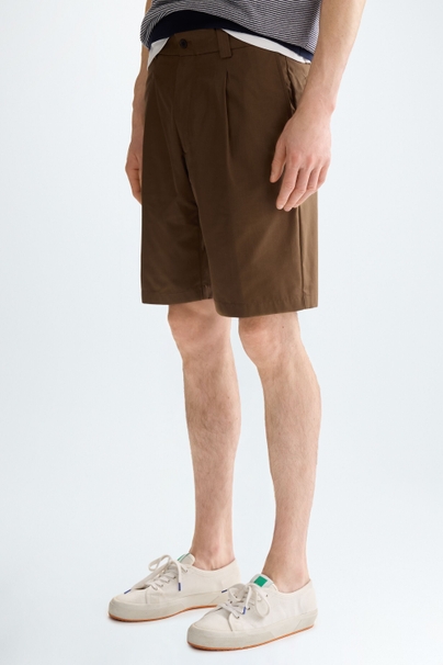 Cotton micro-twill regular fit bermuda shorts - BROWN