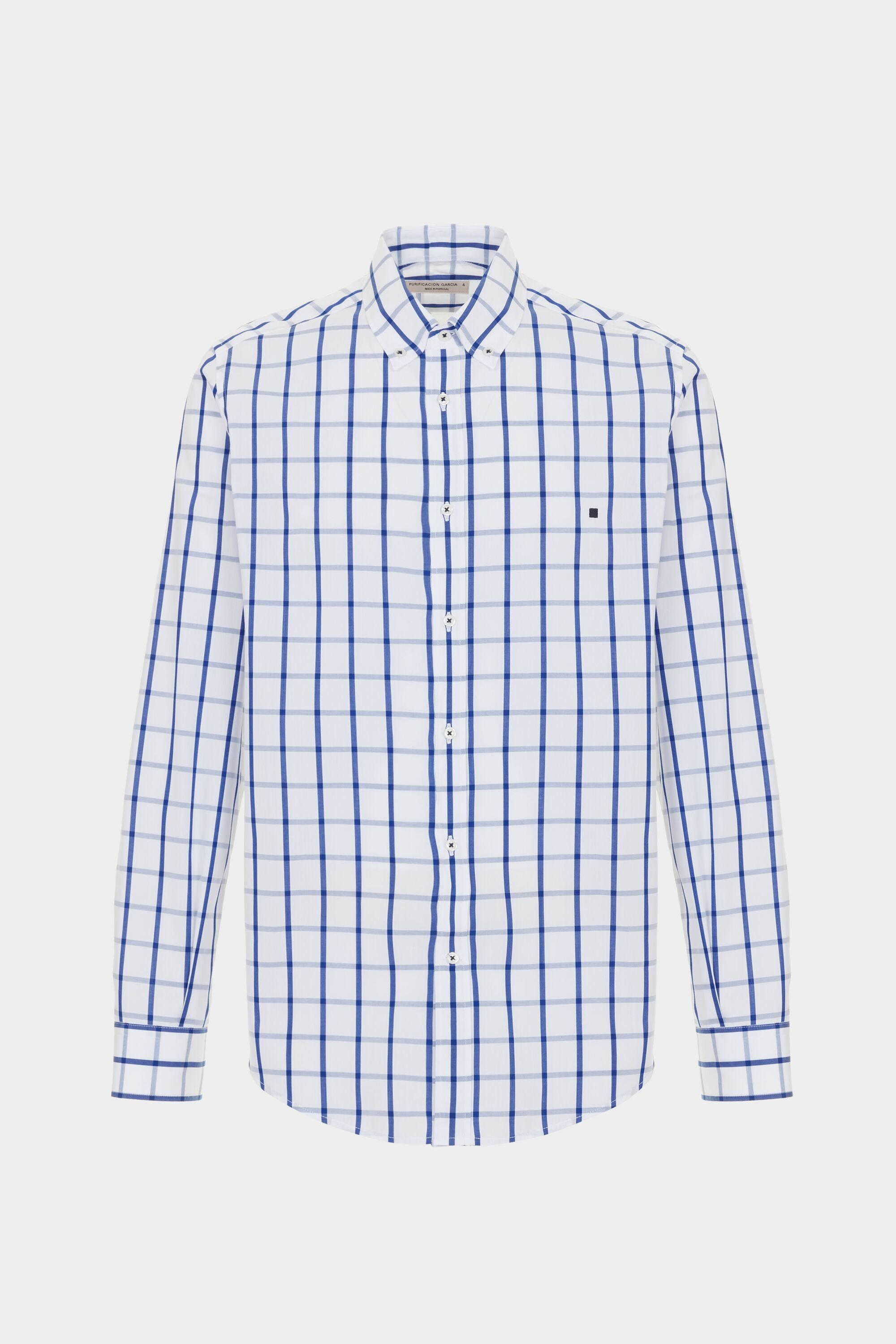 Windowpane check poplin shirt white/blue - Purificacion Garcia