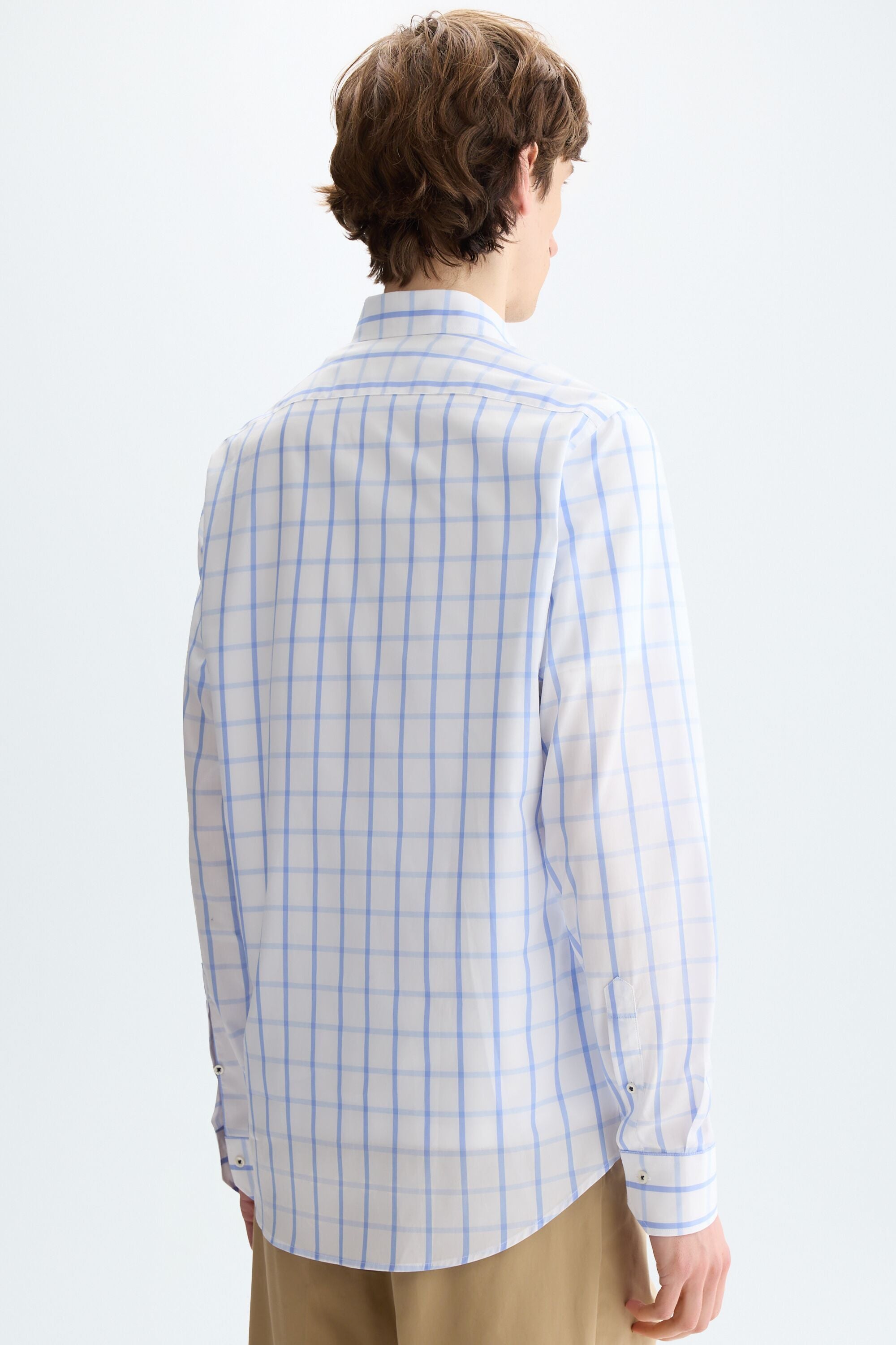 Windowpane check poplin shirt sky blue/white - Purificacion Garcia