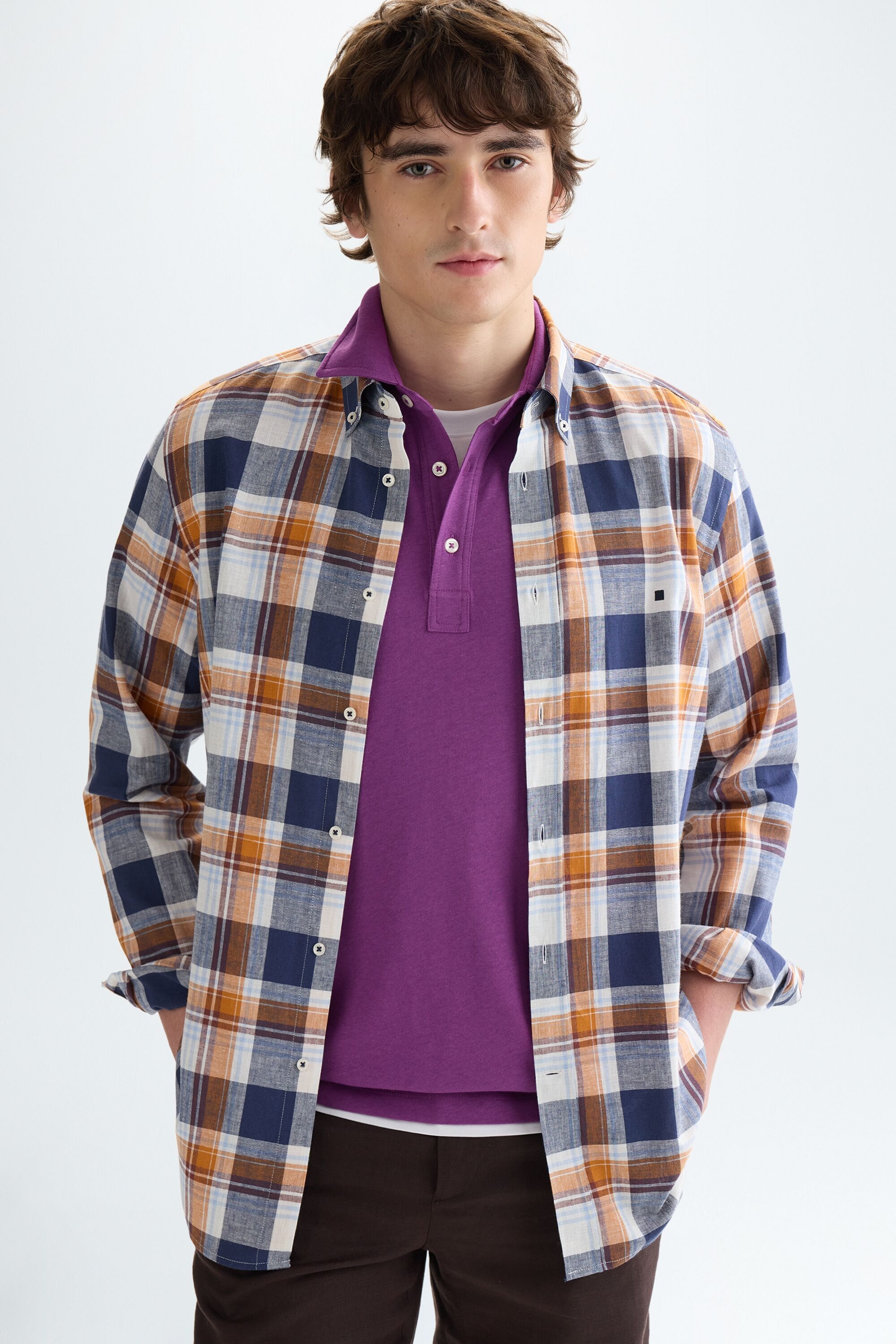 Chequered cotton linen shirt
