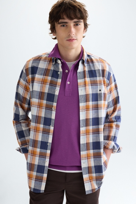 CHEQUERED COTTON LINEN SHIRT